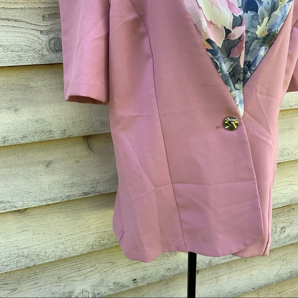 True Vintage 60s Mauve Floral Collared Short Puff Sleeve Button Down Suit Blouse - Picture 11 of 16